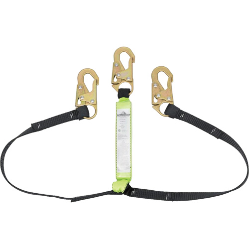 SA-64000-4 Shock Absorbing Lanyard, 4', Snap Hook Center, Snap Hook Leg Ends, Polyester Maritime Industrial Rubber