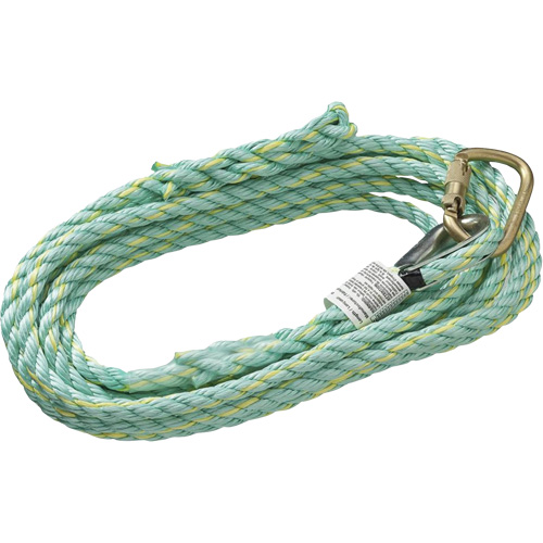 VL-1115-25 Vertical Lifeline Rope with Anchor End Carabiner & Trailing End Back Splice, Copolymer Maritime Industrial Rubber