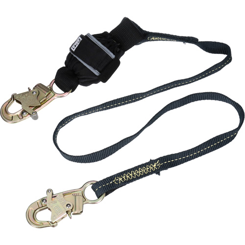 Longe &agrave; amortisseur de choc en sangle r&eacute;sistante &agrave; l'arc, 6', Point d'ancrage &agrave; Crochet mousqueton, Crochet mousqueton aux jambes, Kevlar Maritime Industrial Rubber
