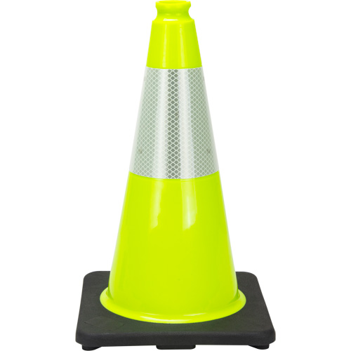 C&ocirc;ne de signalisation de premi&egrave;re qualit&eacute;, 18", Vert lime, Bande(s) r&eacute;fl&eacute;chissante(s) 6" Maritime Industrial Rubber