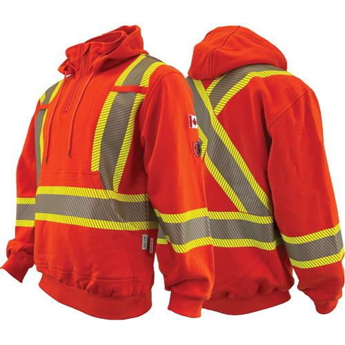 Chandail &agrave; capuchon ignifug&eacute;/r&eacute;sistant &agrave; l'arc &eacute;lectrique avec fermeture &agrave; glissi&egrave;re au quart Atlas Guardian, Hommes, Moyen, Orange haute visibilit&eacute;, 18 cal/cm² Maritime Industrial Rubber