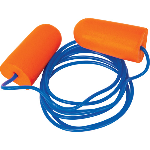 Bouchons d'oreilles en mousse, Paire - Sac en poly, Avec cordon Maritime Industrial Rubber