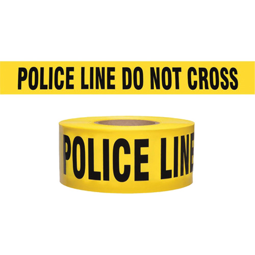 "Police Line Do Not Cross" Contractor-Grade Barricade Tape, English, 3" W x 1000' L, 2 mils, Black on Yellow Maritime Industrial Rubber
