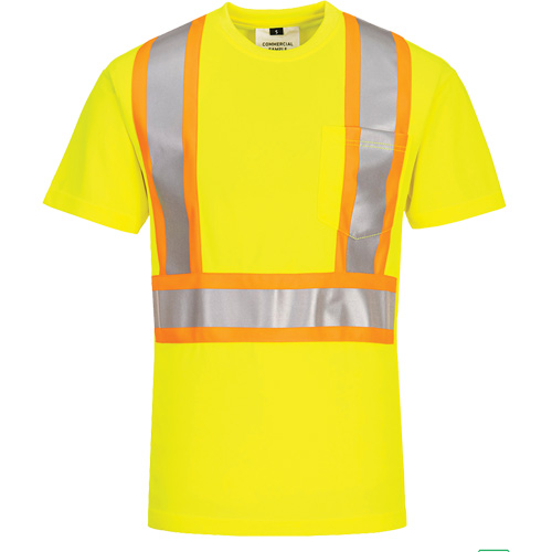 Contrast-Striped Safety T-Shirt, Polyester, Small, High Visibility Lime-Yellow Maritime Industrial Rubber