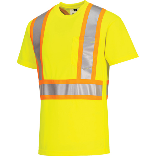 Contrast-Striped Safety T-Shirt, Polyester, Small, High Visibility Lime-Yellow Maritime Industrial Rubber