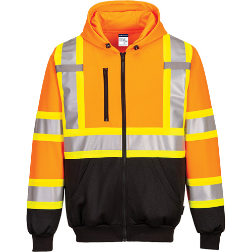 Contrast-Striped Safety Hoodie, Small, Black/High Visibility Orange Maritime Industrial Rubber