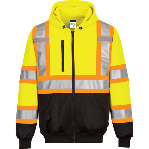Chandail de s&eacute;curit&eacute; &agrave; capuchon avec bandes contrastantes, Petit, Noir/Jaune lime haute visibilit&eacute; Maritime Industrial Rubber
