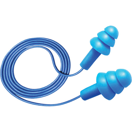 Bouchons d'oreilles d&eacute;tectables et r&eacute;utilisables Hush 50-25, Avec cordon, Taille unique, Vrac - Boîte, NRR dB 25 Maritime Industrial Rubber