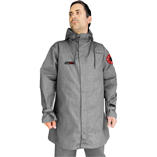 CoreMAX FR 35" Jacket with Attached Hood, Medium, Grey Maritime Industrial Rubber