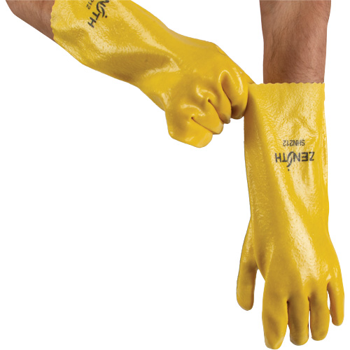 Gants &agrave; fini rugueux et r&eacute;sistants aux produits chimiques, Taille 9, 14" lo, PVC, Doublure en Interlock, 47-mil Maritime Industrial Rubber