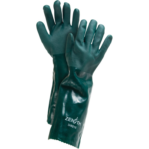 Double Dipped Green Gloves, 18" L, PVC, Cotton Jersey Inner Lining, 70-mil Maritime Industrial Rubber