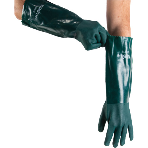 Double Dipped Green Gloves, 18" L, PVC, Cotton Jersey Inner Lining, 70-mil Maritime Industrial Rubber