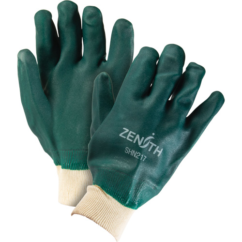 Double Dipped Green Gloves, 10" L, PVC, Cotton Jersey Inner Lining, 70-mil Maritime Industrial Rubber