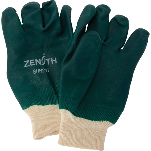 Double Dipped Green Gloves, 10" L, PVC, Cotton Jersey Inner Lining, 70-mil Maritime Industrial Rubber
