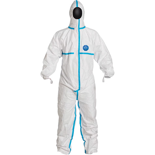 Hooded Coveralls, Small, White, Tyvek&reg; 600 Maritime Industrial Rubber
