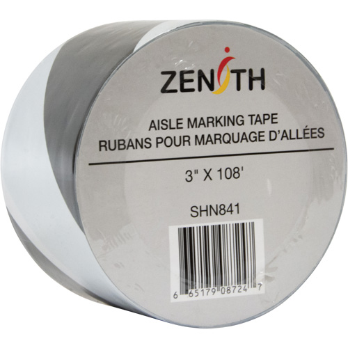 Ruban pour marquage d'all&eacute;es, 3" x 108', PVC, Noir et blanc Maritime Industrial Rubber