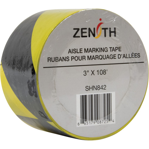 Ruban pour marquage d'all&eacute;es, 3" x 108', PVC, Noir et jaune Maritime Industrial Rubber