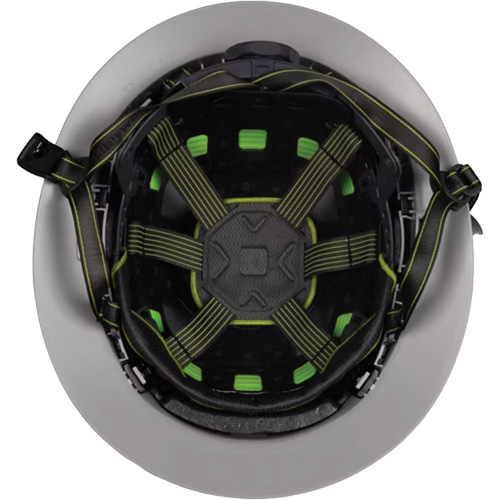 Casque Fibre Metal de style escalade avec bordure compl&egrave;te, R&eacute;pond aux normes CSA type 2, Suspension Rochet, Ventil&eacute; Maritime Industrial Rubber