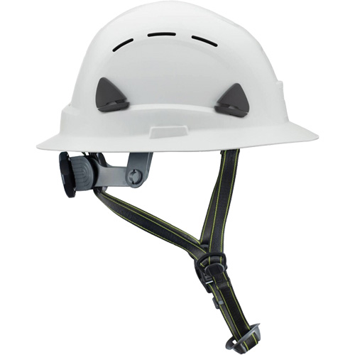 Casque Fibre Metal de style escalade avec bordure compl&egrave;te, R&eacute;pond aux normes CSA type 2, Suspension Rochet, Ventil&eacute; Maritime Industrial Rubber