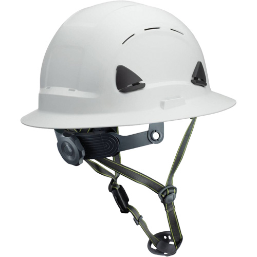 Casque Fibre Metal de style escalade avec bordure compl&egrave;te, R&eacute;pond aux normes CSA type 2, Suspension Rochet, Ventil&eacute; Maritime Industrial Rubber