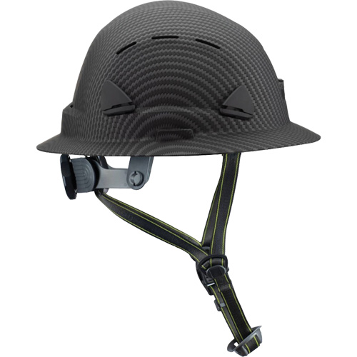 Casque Fibre Metal de style escalade avec bordure compl&egrave;te, R&eacute;pond aux normes CSA type 2, Suspension Rochet, Ventil&eacute; Maritime Industrial Rubber