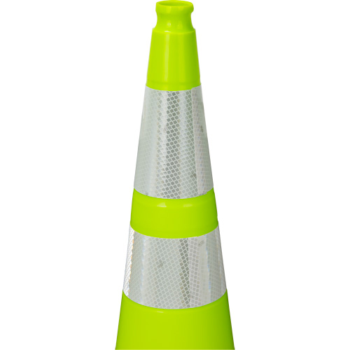C&ocirc;ne de signalisation de premi&egrave;re qualit&eacute;, 36", Vert lime, Bande(s) r&eacute;fl&eacute;chissante(s) 4" & 6" Maritime Industrial Rubber