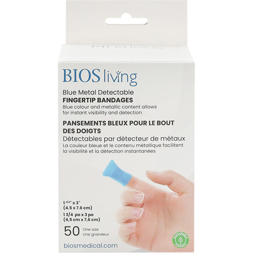 Bandages bleus, Bout de doigt, 3", Tissu d&eacute;tectable, St&eacute;rile Maritime Industrial Rubber