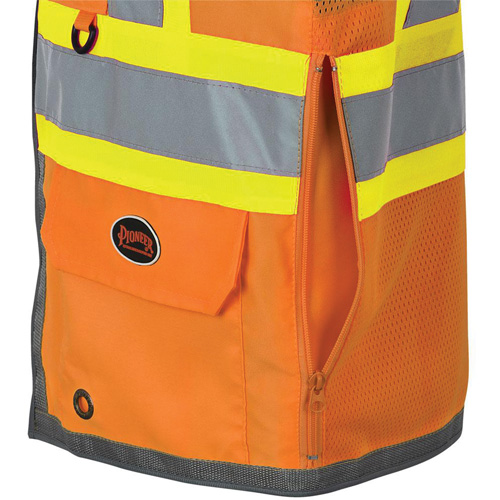 Veste de s&eacute;curit&eacute; pour arpenteur Pioneer avec fermeture &agrave; glissi&egrave;re et dos en maille, Orange haute visibilit&eacute;, Petit, Polyester Maritime Industrial Rubber