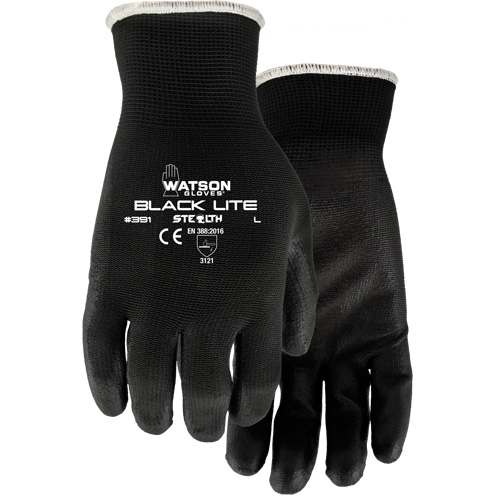 391 Stealth Black Lite Gloves, X-Small, Polyurethane Coating, Polyester Shell Maritime Industrial Rubber