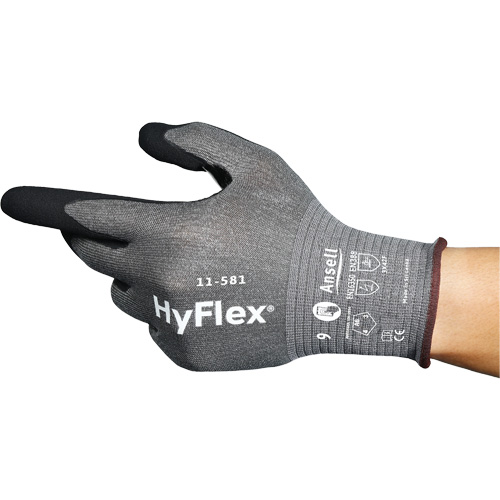 HyFlex&reg; 11-581 Ultra-Lightweight Industrial Gloves, Size 6, 21 Gauge, Nitrile Coated, Nylon/HPPE/Tungsten/Spandex Shell, ASTM ANSI Level A6 Maritime Industrial Rubber