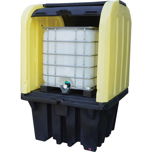 Palette anti-d&eacute;versement jaune &agrave; couvercle rigide roulant, 65" lo x 65" la x 101" h, Capacit&eacute; de charge 5000 lb Maritime Industrial Rubber