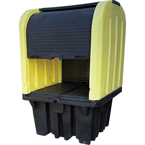 Palette anti-d&eacute;versement jaune &agrave; couvercle rigide roulant, 65" lo x 65" la x 101" h, Capacit&eacute; de charge 5000 lb Maritime Industrial Rubber