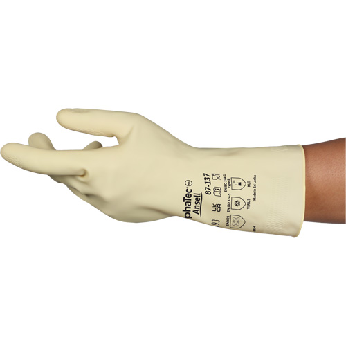 Gants naturels et l&eacute;gers AlphaTec 87-137, Taille 10, 11,8" lo, Latex de caoutchouc, 16 mils Maritime Industrial Rubber