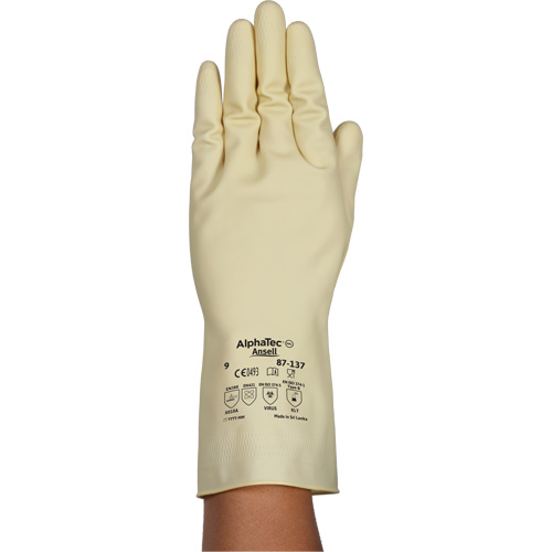 Gants naturels et l&eacute;gers AlphaTec 87-137, Taille 10, 11,8" lo, Latex de caoutchouc, 16 mils Maritime Industrial Rubber