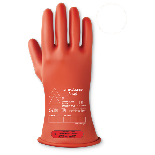 ActivArmr&reg; Electrical Insulating Class 0 Gloves, 11, 11" L, Level 1, ASTM D120/ATSM F2675:2021/IEC 614821-2:2014 Maritime Industrial Rubber