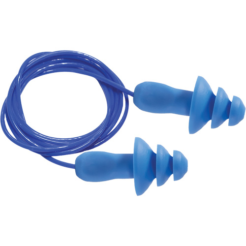 SEALTEC TipGrip Blue 100% Metal Detectable Reusable Earplugs, Corded, One-Size, Bulk - Box, 26 dB NRR dB Maritime Industrial Rubber