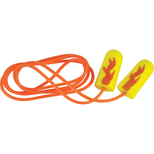 Bouchons d'oreilles &eacute;clat n&eacute;on jaune E-A-Rsoft, Vrac - Sac en poly, Avec cordon Maritime Industrial Rubber