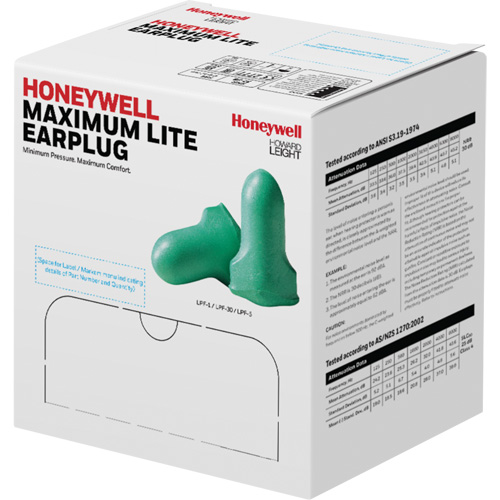 Bouchons d'oreilles en mousse &agrave; basse pression Maximum Lite de Howard Leight, Vrac - Boîte Maritime Industrial Rubber