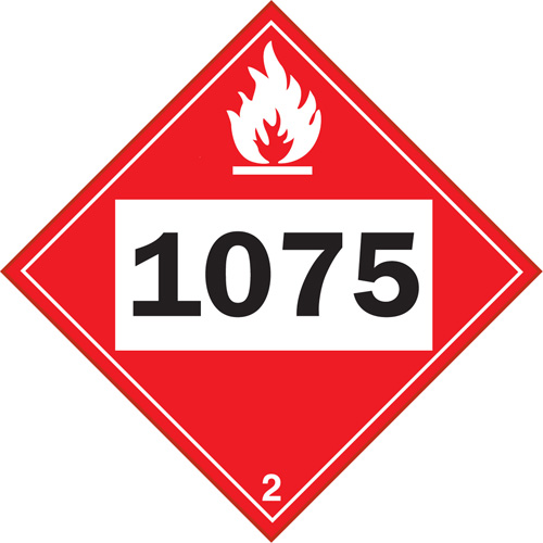 1075 Liquefied Petroleum Flammable Gas TDG Placard, Plastic Maritime Industrial Rubber