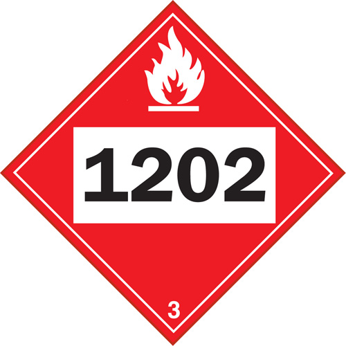 1202 Fuel Oil Flammable Liquid TDG Placard, Adhesive Vinyl Maritime Industrial Rubber