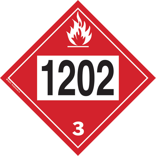 1202 Fuel Oil Flammable Liquid TDG Placard, Plastic Maritime Industrial Rubber