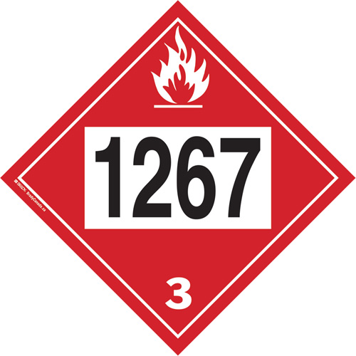 1267 Petroleum Crude Oil Flammable Liquid TDG Placard, Adhesive Vinyl Maritime Industrial Rubber