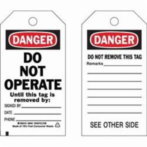 Self-Laminating Safety Tags, Polyester, 3" W x 5-3/4" H, English Maritime Industrial Rubber