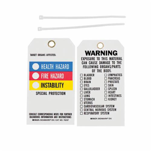 Right-To-Know Tags, Polyester, 3" W x 5-3/4" H, English Maritime Industrial Rubber