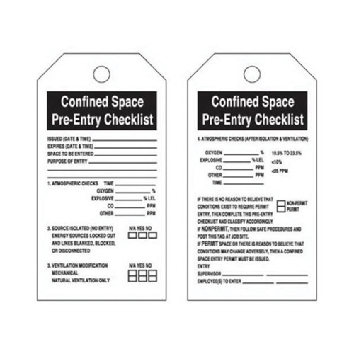 "Confined Space" Tags, Polyester, 3" W x 5-3/4" H, English Maritime Industrial Rubber