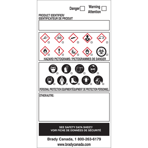 OTS WHMIS Labels, Vinyl, Sheet, 6" L x 3" W Maritime Industrial Rubber