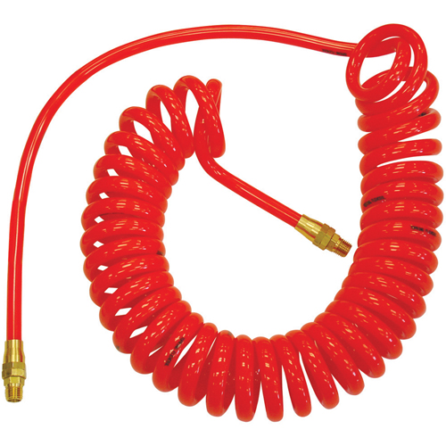 Flexcoil Self-Storing Polyurethane Air Hoses With Fittings, Air, 3/8" ID x 25' L, Polyurethane, 140 PSI at 23 °C Maritime Industrial Rubber