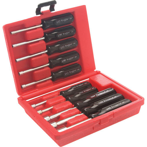 Drilled Shaft Nut Driver Set With Red Plastic Case, 10 Pcs., Metric Maritime Industrial Rubber