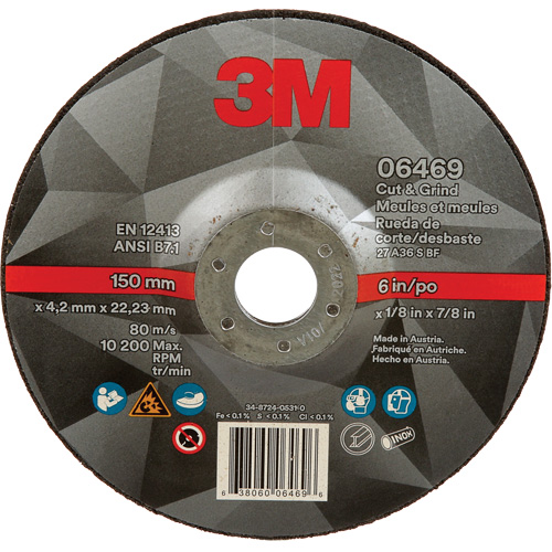 Meule &agrave; tronçonner, 6" x 1/8", Arbre de 7/8", Type 27, C&eacute;ramique Maritime Industrial Rubber
