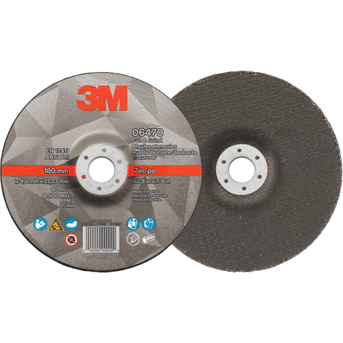 Cut & Grind Wheel, 7" x 1/8", 7/8" Arbor, Type 27, Ceramic Maritime Industrial Rubber